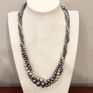 RMN Grey Triple Strand Pearl Necklace  Graduated Twist Signed 16-19" Long Preppy